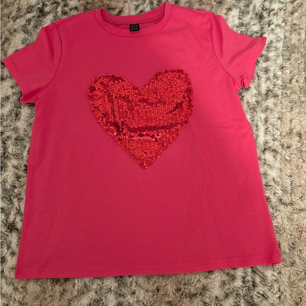 SHEIN Pink Tee with Red Sequin Heart